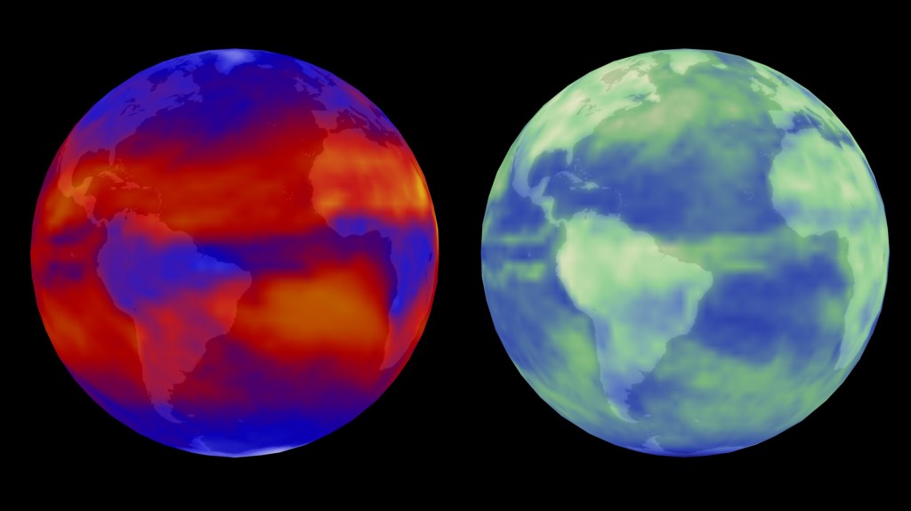 Terra/CERES views the world in outgoing longwave radiation (left) and reflected solar radiation (right). Image Credit: NASA