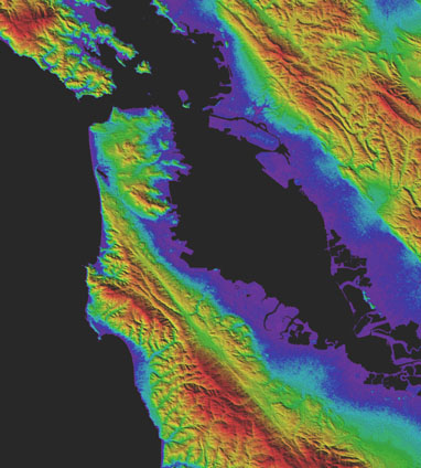 GDEM3 shaded relief topography of San Francisco