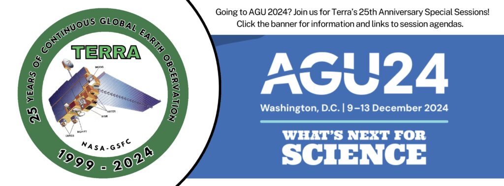 Banner that says: "Going to AGU 2024? Join us for Terra's 25th Anniversary Special Sessions! Click the banner for information and links to session agendas." Logos for both Terra's 25th anniversary and AGU 2024 conference also included. 